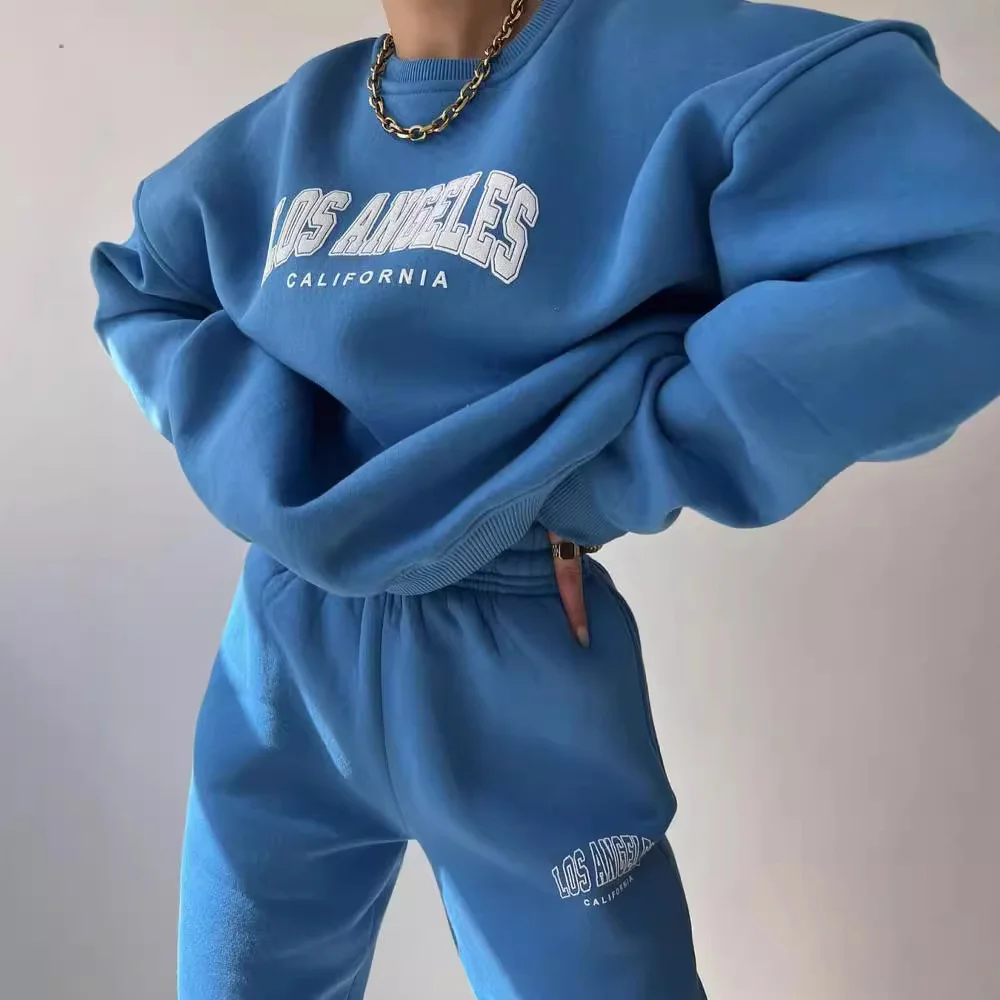 Nigikala Nigikala Women's Casual Fashion Print Thick Set Plus Velvet Long Sleeves Set