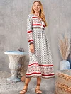 V-Neck Women Weaving Dress Daytime Boho Paneled Weaving Dress