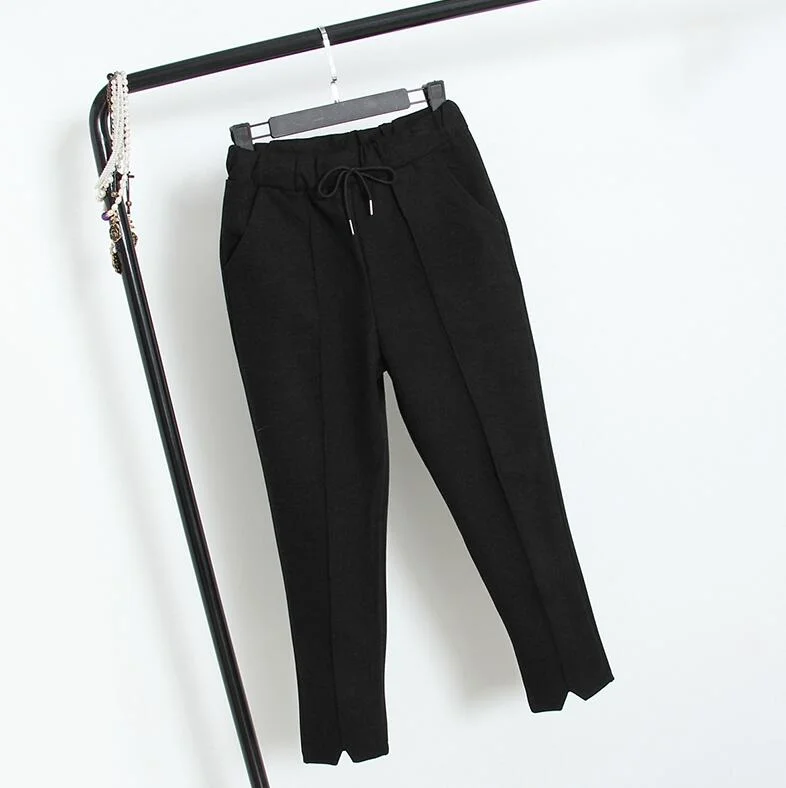 2020 Autumn New Women Woolen Harem Pants Female Plus Size Casual Trousers Elastic waist Black Pant Winter Ankle-Length Pants