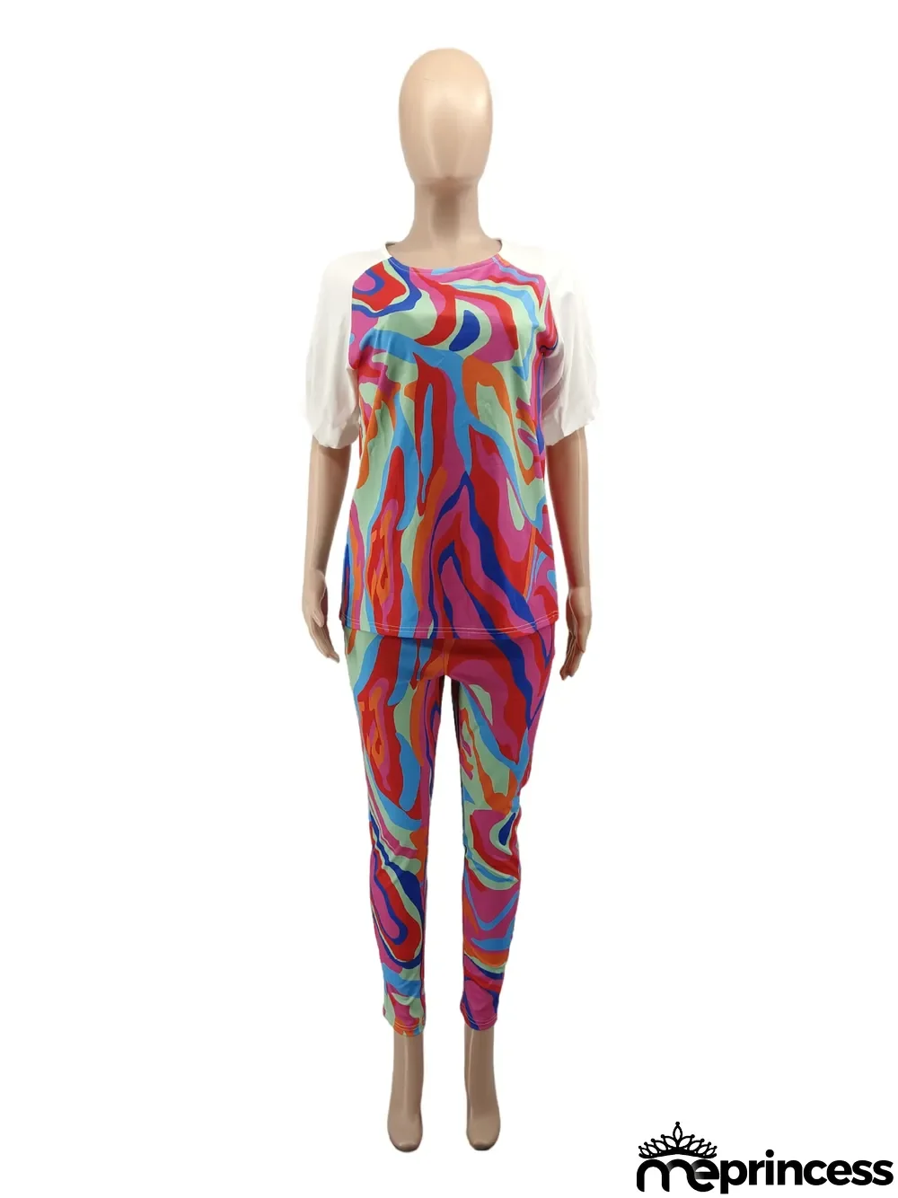 Women's cute Plus Size raglan print two-piece set