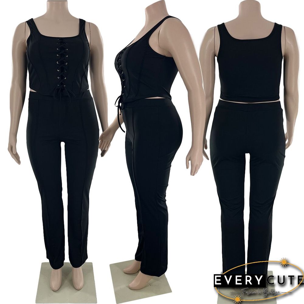 Corset Tank Top Full Pants Plus Size Two Piece Set