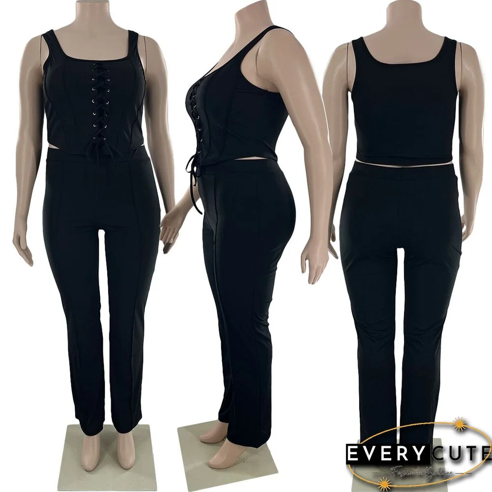 Corset Tank Top Full Pants Plus Size Two Piece Set