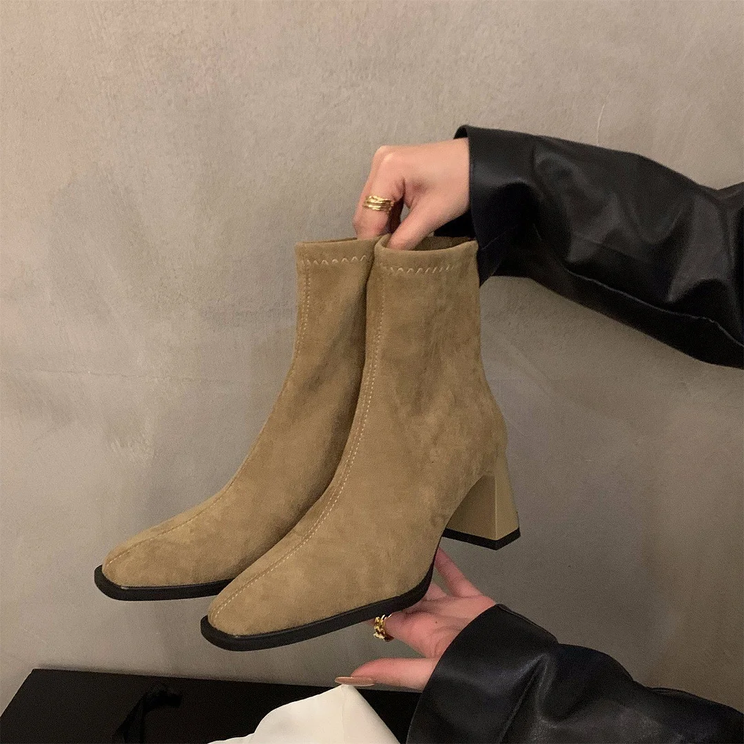 Breakj Breakj Korean Small Ankles Velvet Martin Boots Women's Shoes 2025 New Autumn And Winter Plus Velvet Square Head Thin Short Boots