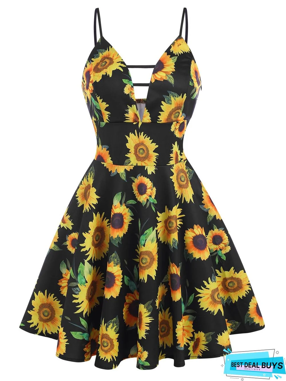 Fashion Women Summer Dress Casual Sleeveless Camis Flora Printed Mini Dress Lady Halter Waist Sunflower Sling Beach Dress