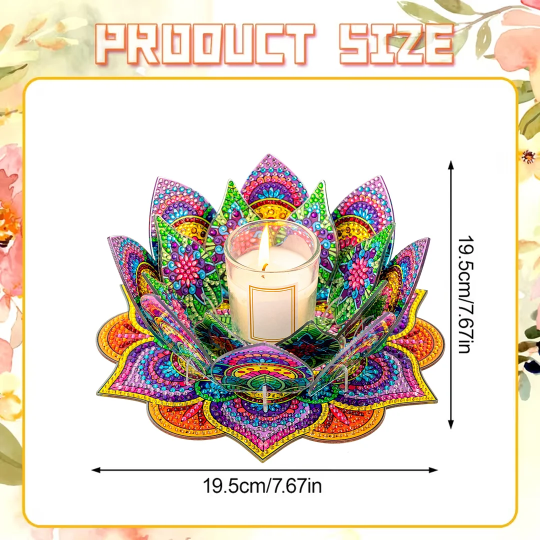 5D DIY Diamond Art Painting DIY Acrylic Desktop Ornament Flower Candle Holders Tealight Handmade Home Office Decor for Adults Beginners ( Purple and Yellow Lotus)