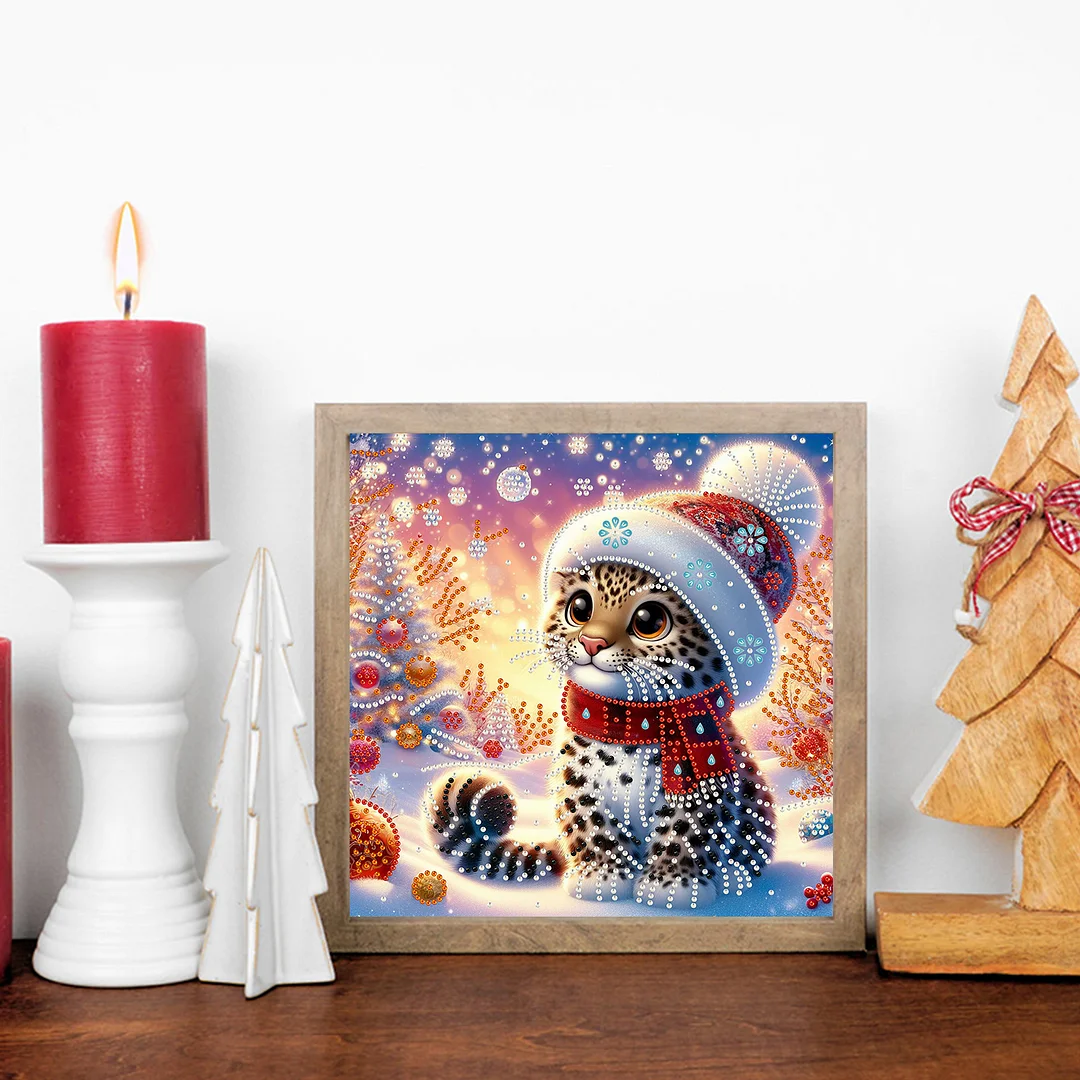 Christmas Leopard - Diamond Painting - Partial Special Shaped Drill(Canvas|30*30cm)