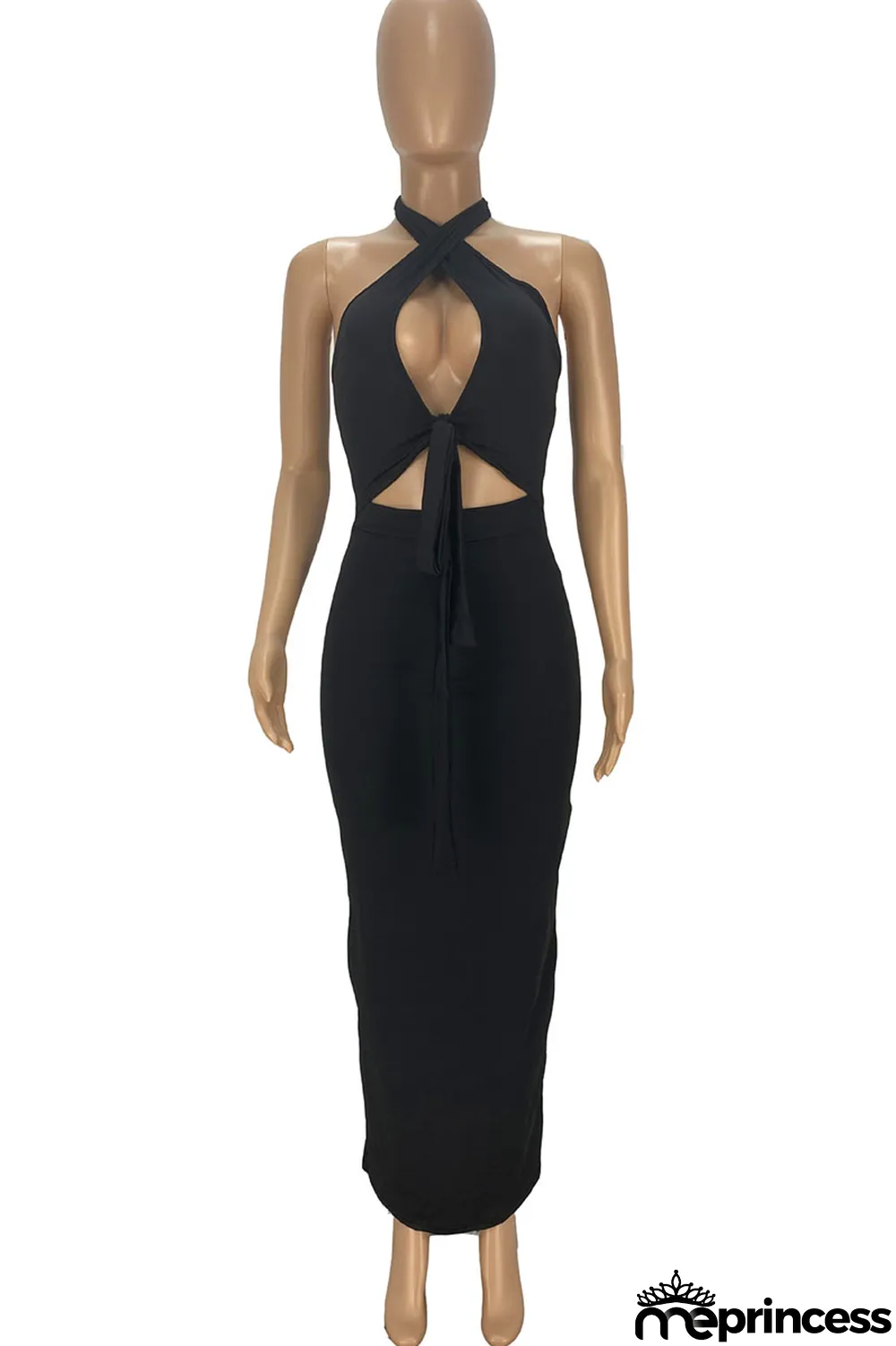 Sky Blue Fashion Sexy Solid Bandage Hollowed Out Backless Halter Sleeveless Dress Dresses