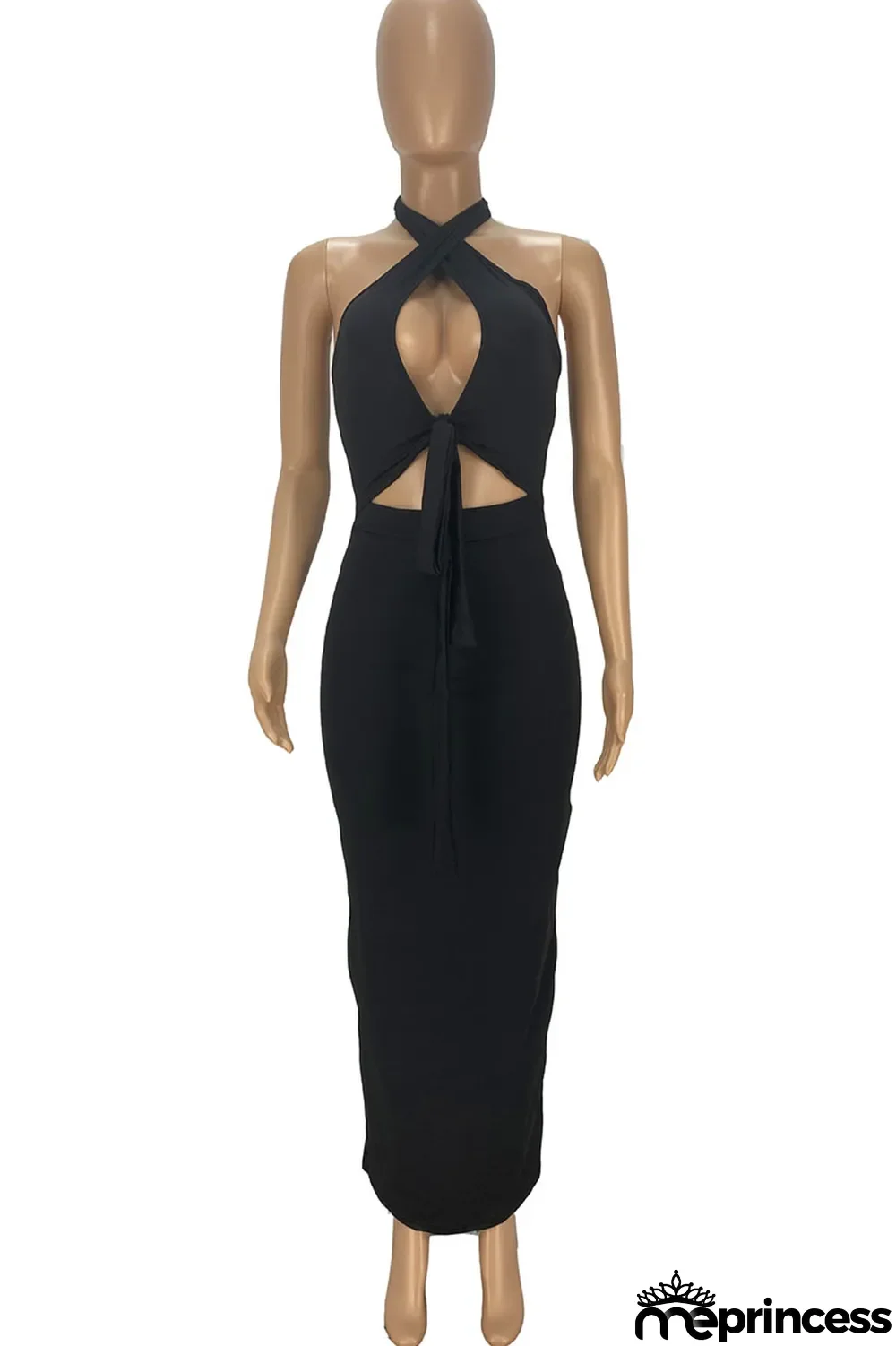 Sky Blue Fashion Sexy Solid Bandage Hollowed Out Backless Halter Sleeveless Dress Dresses