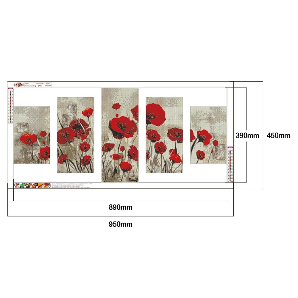 Diamond Painting - Full Round Drill - 5pcs Red Flower (95*45cm)