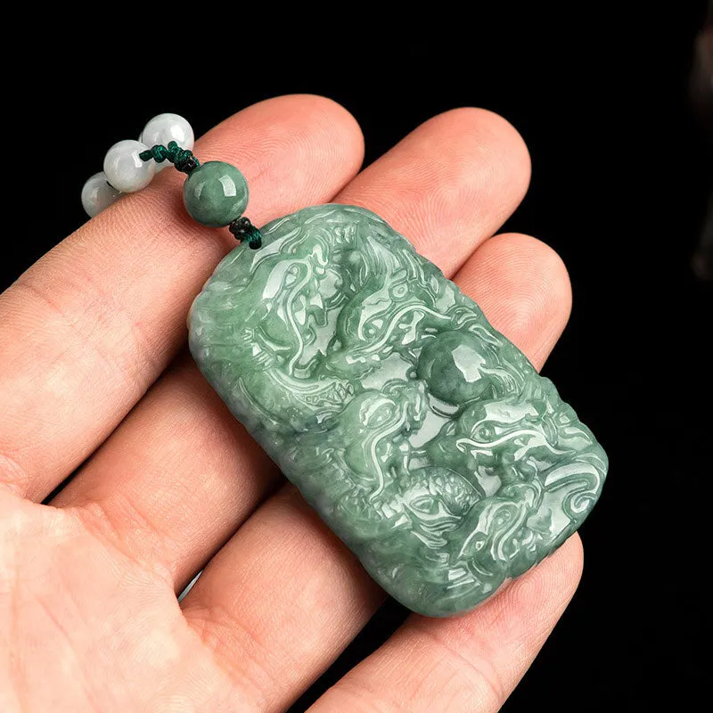 Chinese Zodiac Dragon Jade Abundance Necklace Bead String Pendant