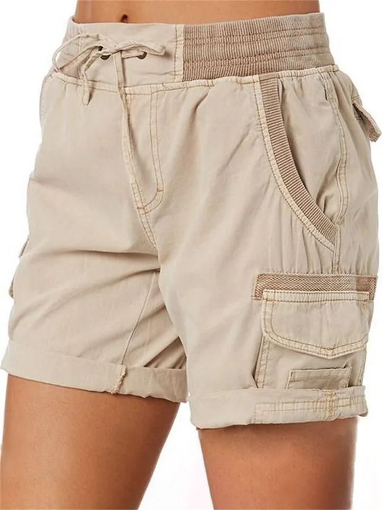 Women's Outdoor Hiking Elastic Waist Drawstring Summer Travel Shorts Pockets