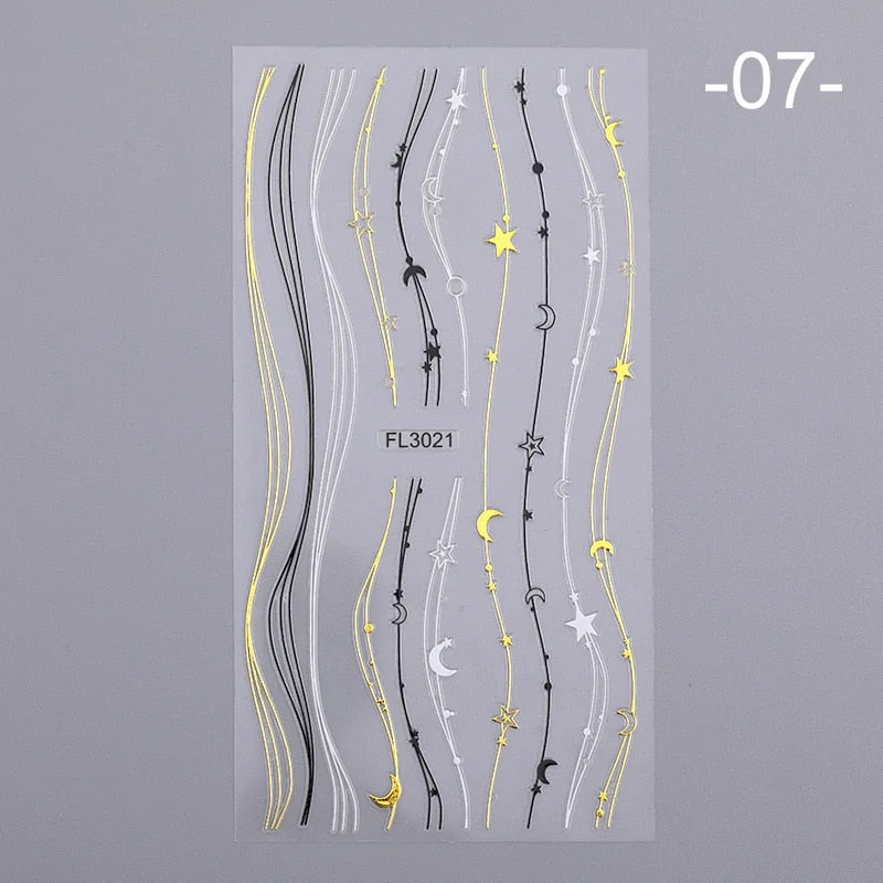 1PC Gold Sliver Striping Tape 3D Nail Stickers Geometry Lines Slider For Nails Gel Polish Decals For Manicures DIY Decoration-Nail Inspo