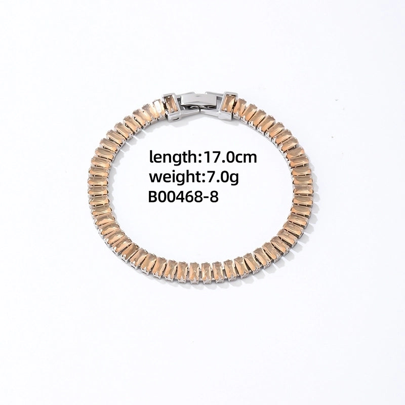 Copper K Gold Plated Rhodium Plated Shiny Plating Inlay Rectangle Zircon Bracelets