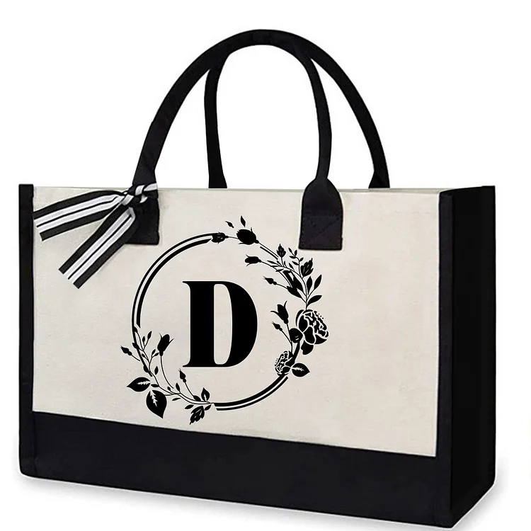 Personalized Initial Tote, Bridesmaid Gifts, Bachelorette Party Gift, Gift For Her, Floral Letter Tote Bag, Custom Flower Monogram Canvas Tote