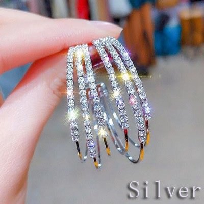 New S925 silver jewelry with diamond C-shaped earrings hollow earrings big circle shiny earrings - Shop Trendy Women's Fashion | TeeYours
