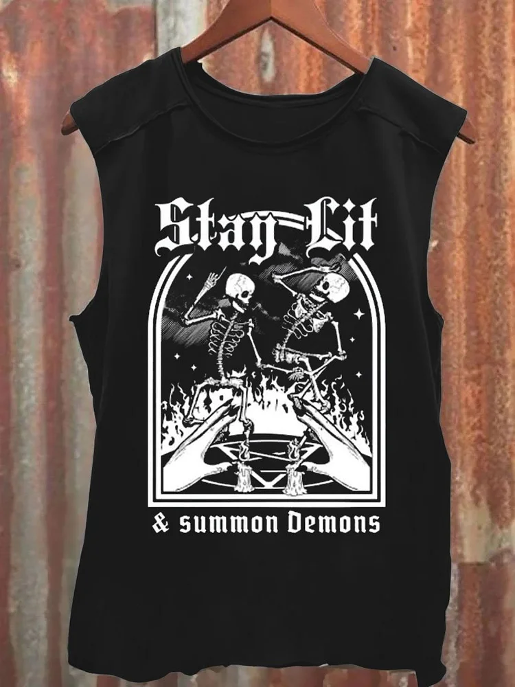 Women's Stay Lit And Summon Demons Print Vest