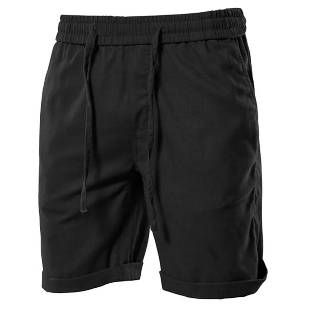 Men's Outdoor Casual Elastic Waist Solid Cotton Linen Shorts-inspireuse