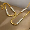 Elegant Freshwater Pearls Golden Bracelet Necklace