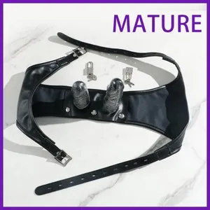 pornhint Pornhint Double Holes Silicone Dildo Panties, Adjustable Chastity PU Leather Panties with Detachable Dildo Women Restraints BDSM Toys
