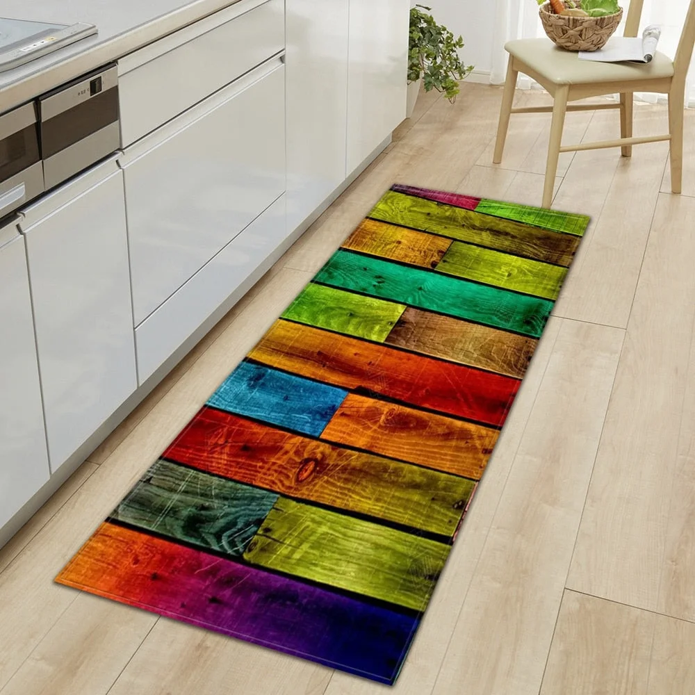 Wood Grain Kitchen Carpet Entrance Doormat Bedroom Hallway Floor Mat 3D Cobblestone Bathroom Water Absorption Anti-slip Long Rug