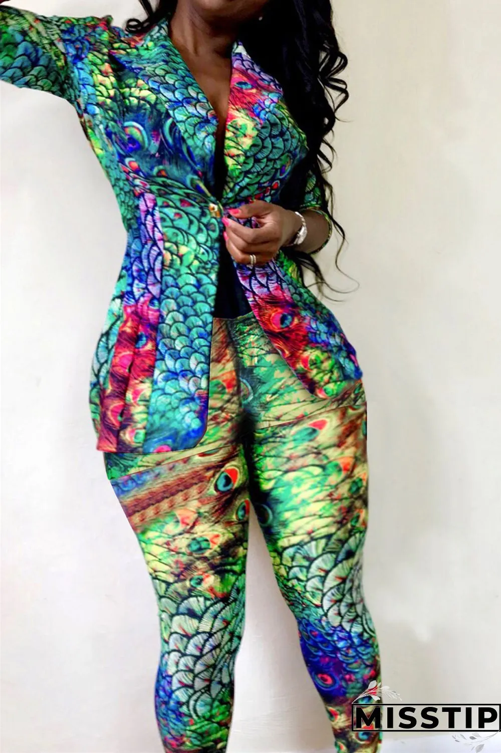 Leopard Print Fashion Casual Print Cardigan Pants Turndown Collar Plus Size Two Pieces