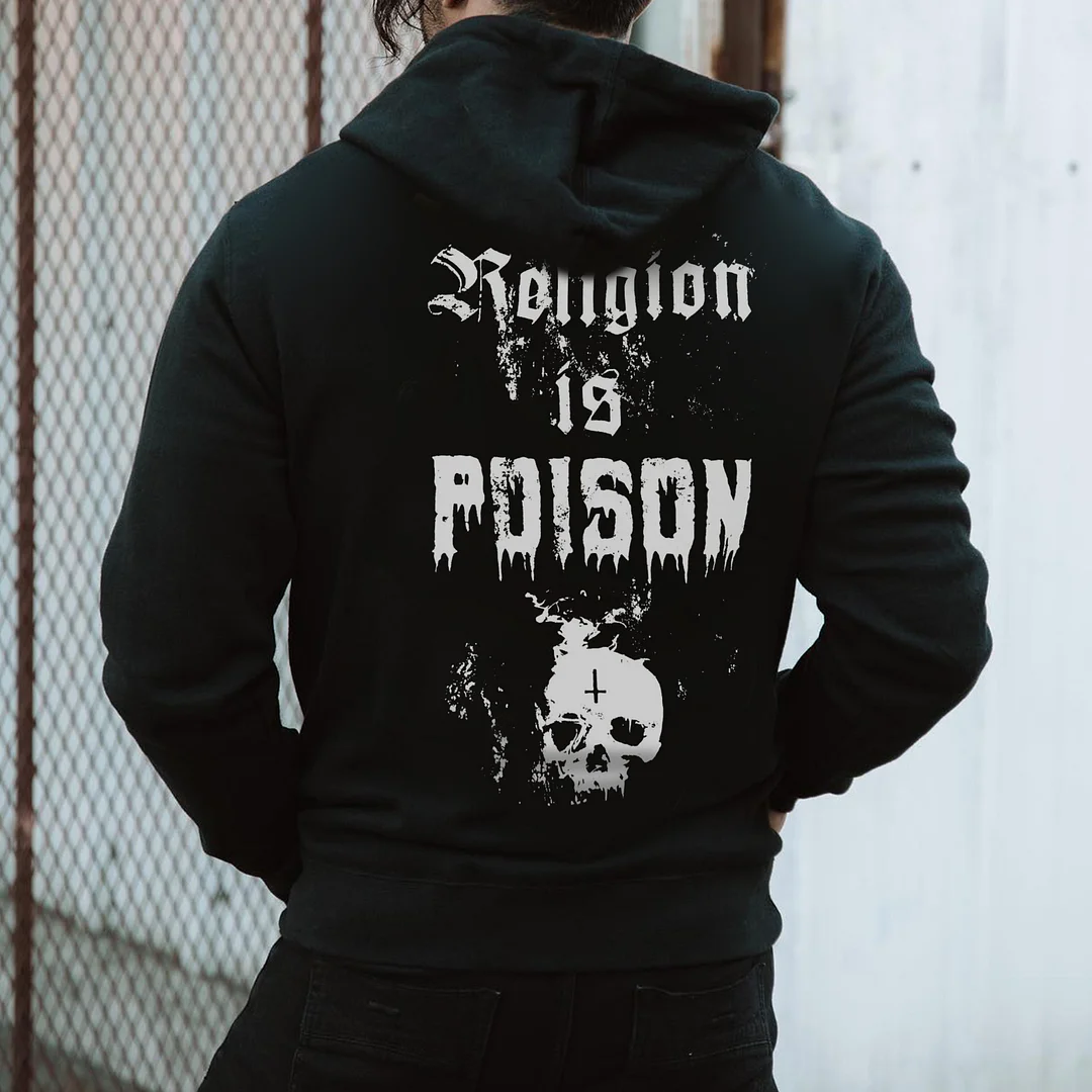 Religion Is Poison Printed Men's Zipper Hoodie -  