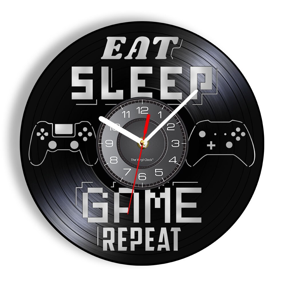 

Eat Sleep Game Repeat Gamer Saying Vinyl - Vinyl Record Wall Clock - Without LED, 501 Original