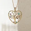 14K Yellow Gold Heart Shape Pendant Necklace - Tree of the Soul Design