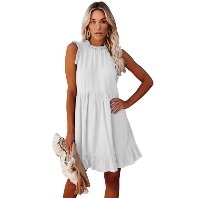 A Ruffled Waist Dress White Dresses | EGEMISS