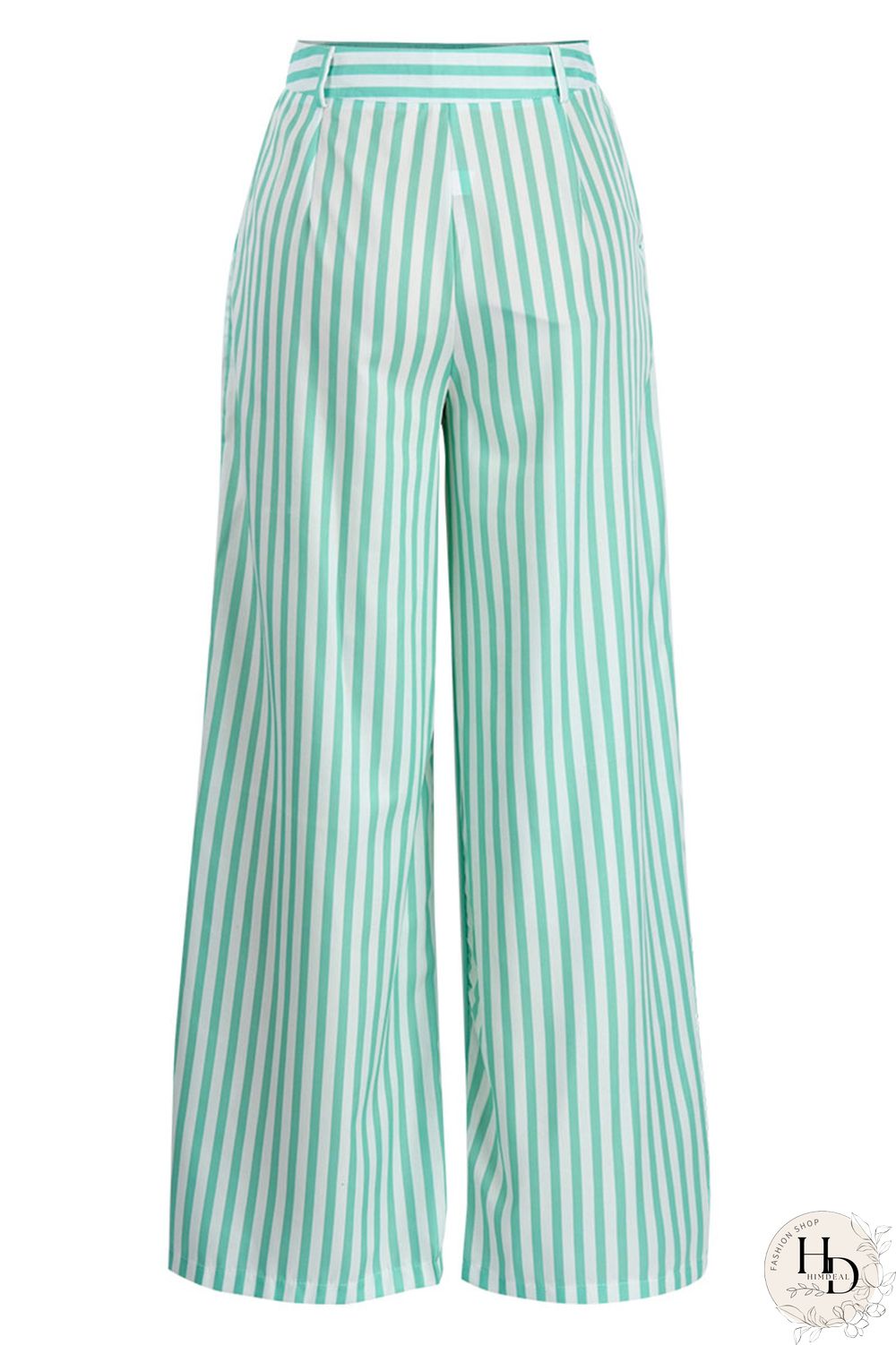 Red Casual Striped Print Patchwork Straight High Waist Wide Leg Full Print Bottoms