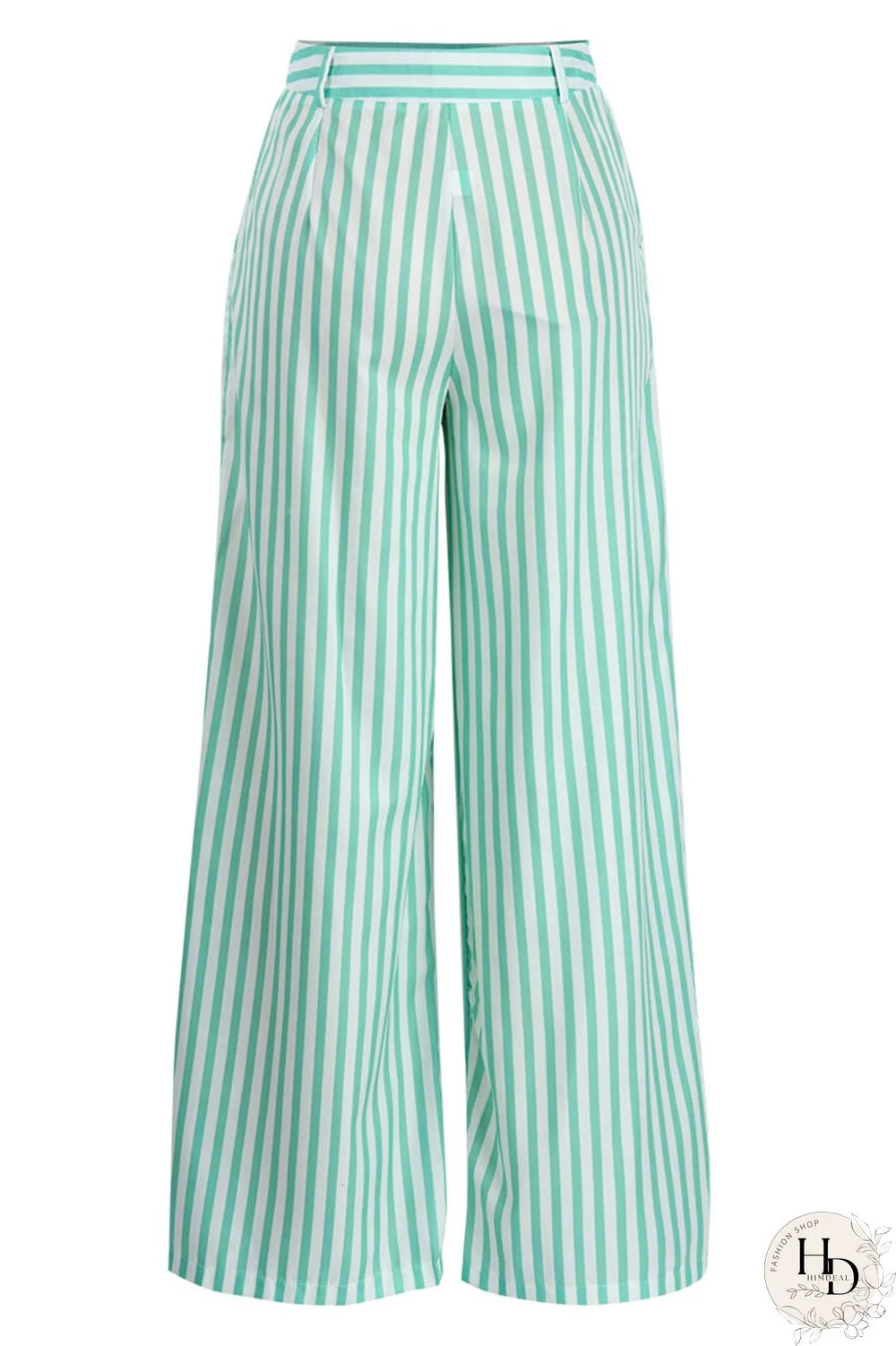 Red Casual Striped Print Patchwork Straight High Waist Wide Leg Full Print Bottoms