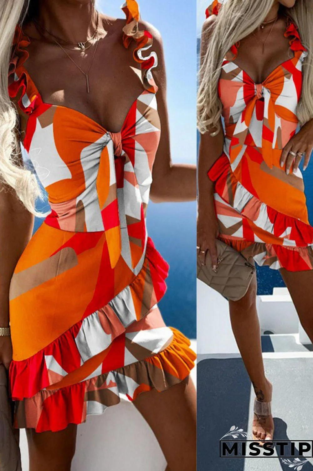 Yellow Vacation Print Patchwork Stringy Selvedge Spaghetti Strap Sling Dress Dresses