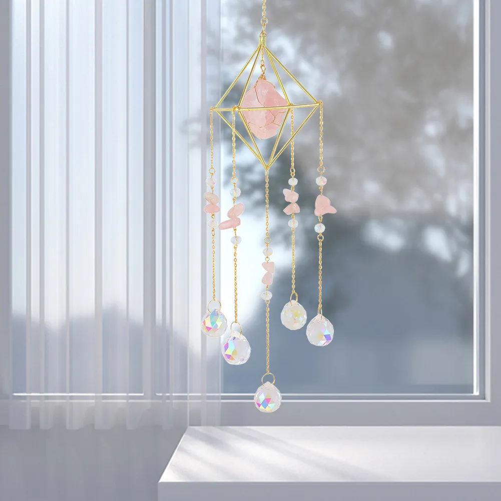 Crystal Wind Chimes Natural Stone Prism Lighting Ball Catcher Garden Decor