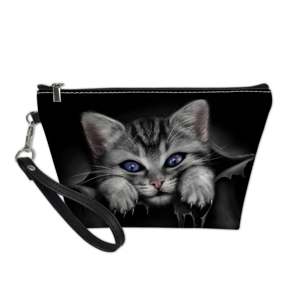 Cosmetic Zipper Cute Gothic Cats Cartoon PU Leather Makeup Bags BE448