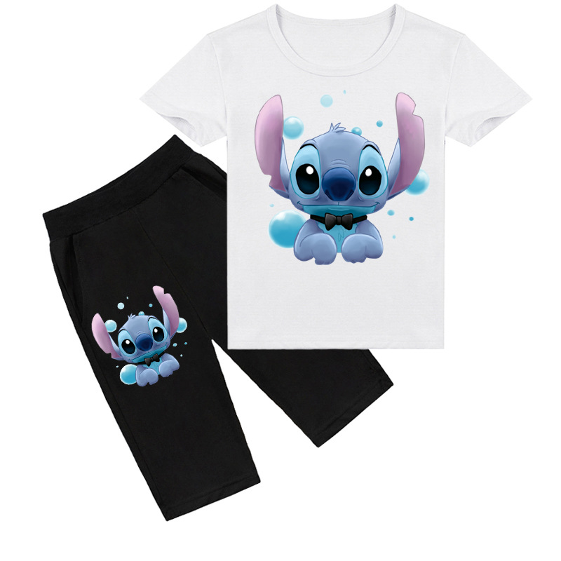 Mayoulove Stitch T-shirt Shorts Set - Adorable Summer Outfit for Kids! Perfect for Stitch fans of all ages! Trendy and comfortable! Suitable for boys and girls aged 2-10 years old. Get your Mayoulove Stitch T-shirt Shorts Set today!-Mayoulove