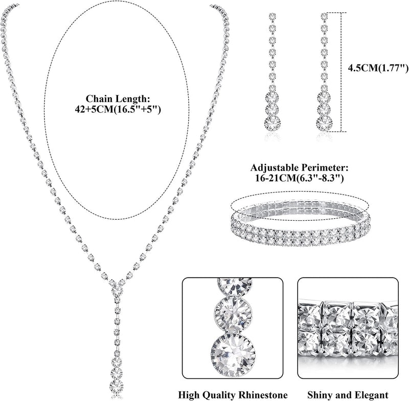 Bridesmaid Dance Costume Rhinestone Jewelry Suit Bridal Wedding Metal Zircon Water Drop Wave Necklace Earrings Bracelet