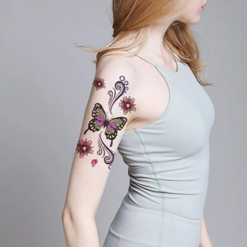 Sdrawing Butterfly Waterproof Temporary Tattoo Sticker Color Flower Totem Fake Tattoos Flash Tatoos Arm Body Art for Women Men