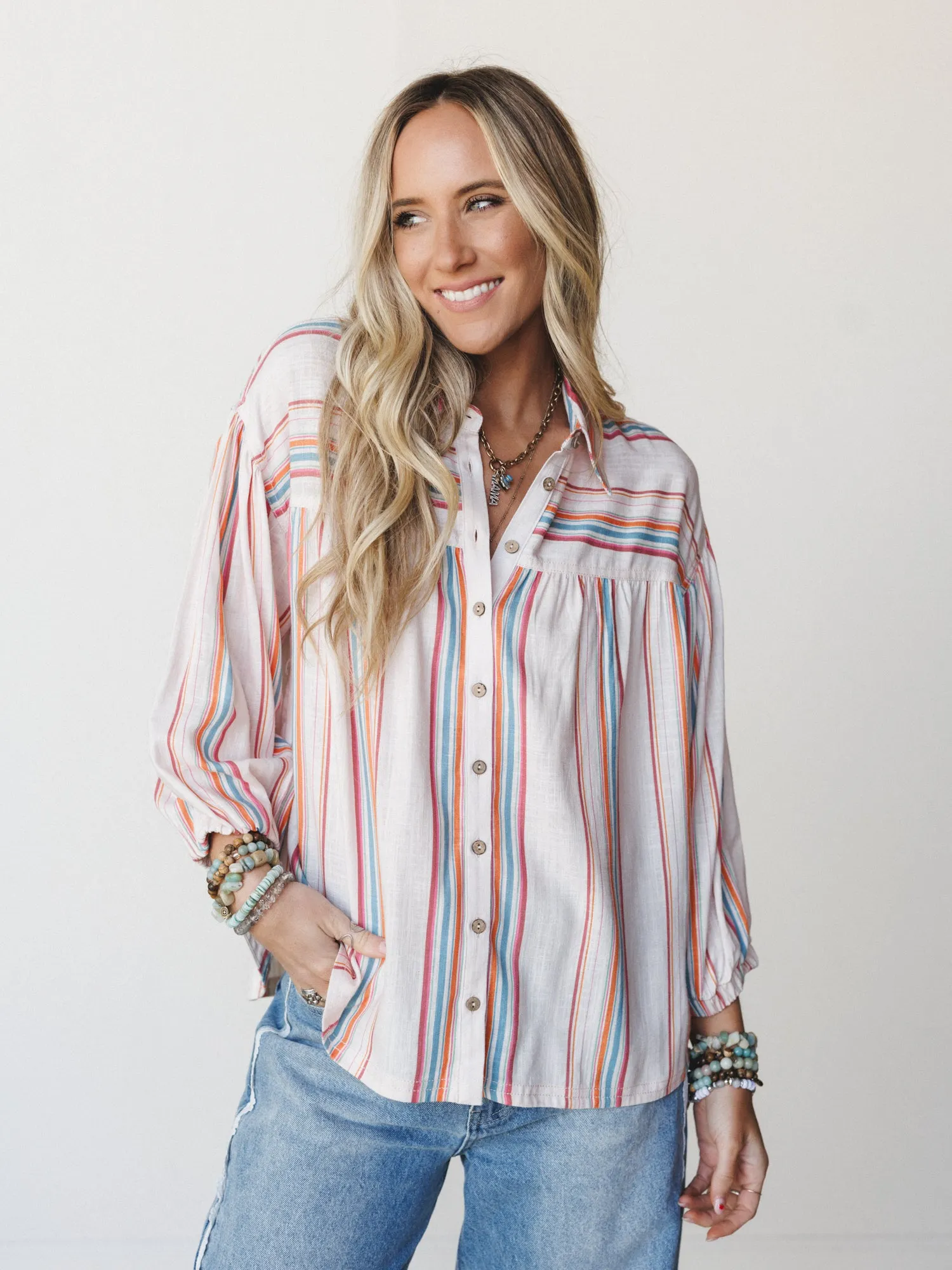 Just like Sunshine Striped Blouse  - Natural