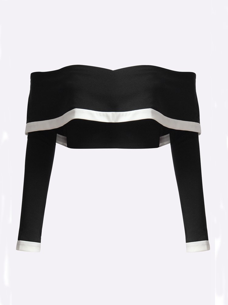 Sexy Off shoulder Layered Long Sleeve Women Crop Top P1070619