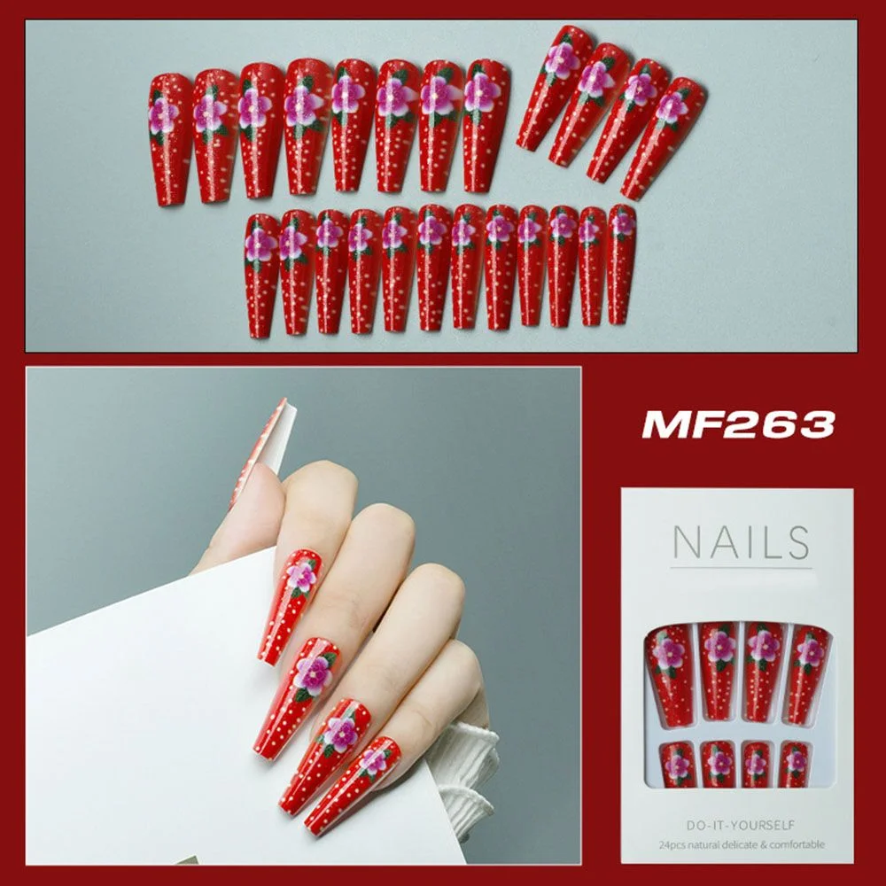 24Pcs Artificial False Nails Ballet Coffin Fake Nails Finger Wearable Long Manicure Art Tips press on nails nails accessories