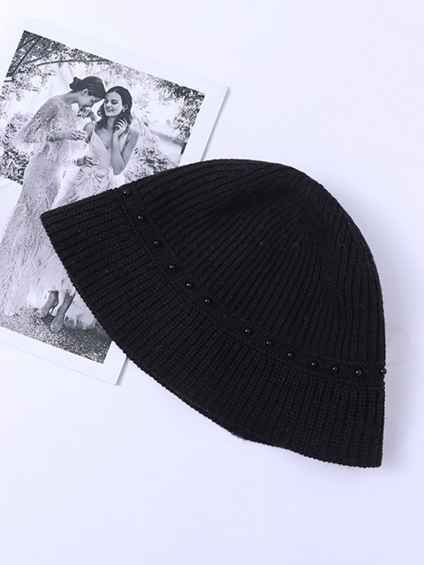 Original Vintage Knitting Beaded Solid Color Hat