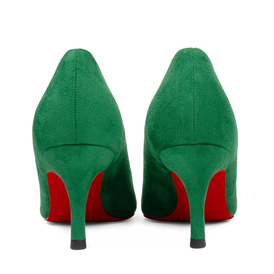 60mm Pointed Toe Red Bottom Kitten Heels Daily Suede Pumps for Women-MERUMOTE
