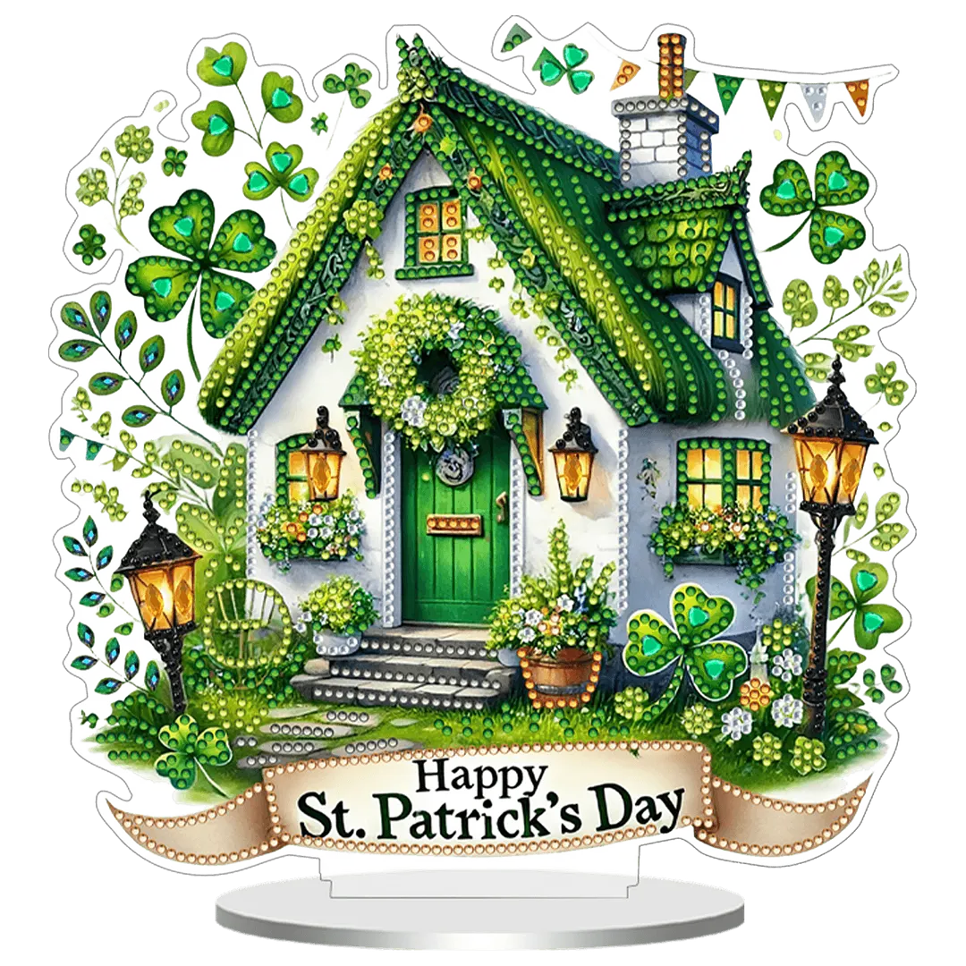 2D Flat DIY St Patricks Day Hut Diamond Painting Tabletop Ornaments Kit Special Shape Crystal Art Craft Decoration Single Side Drill for Living Room Home Office
