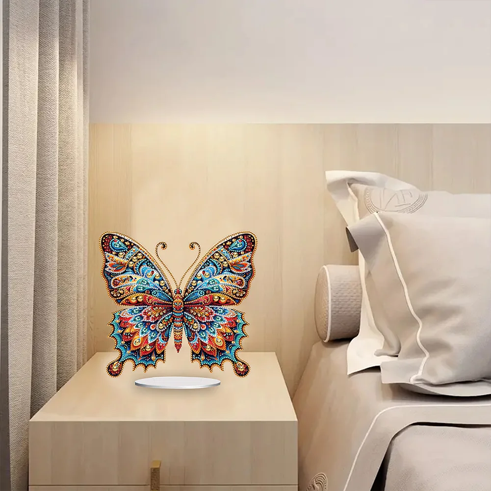 DIY Gorgeous Butterfly Acrylic Single Sided Diamond Painting Desktop Ornaments Kit for Office Desktop Decor