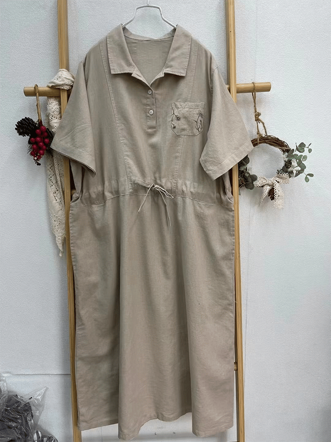Women's Solid Color Loose Spliced ​​Lapel Casual Dress