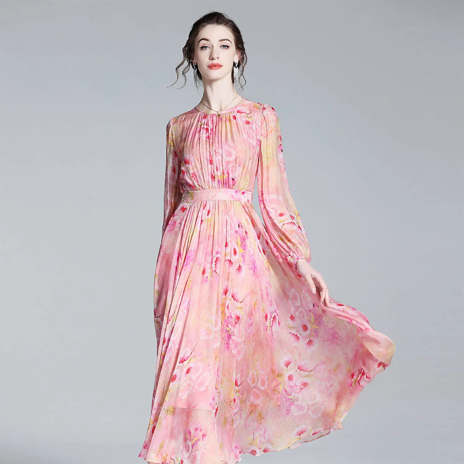 Silk Dress Balloon Sleeves for Brunch REAL SILK LIFE