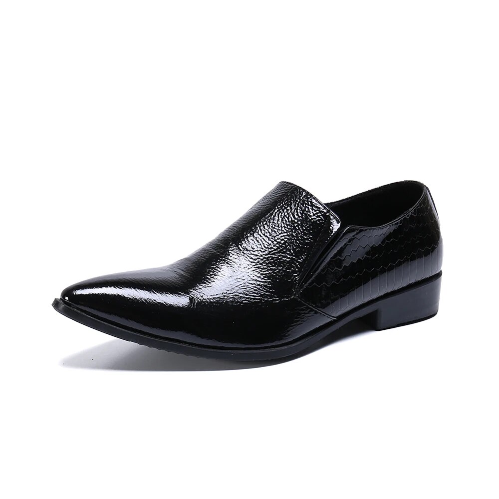 VCSHOES Men's Black Leisure Patent Leather Dress Shoes Male Elastic Big Size Derby Office Business Meeting Shoes
