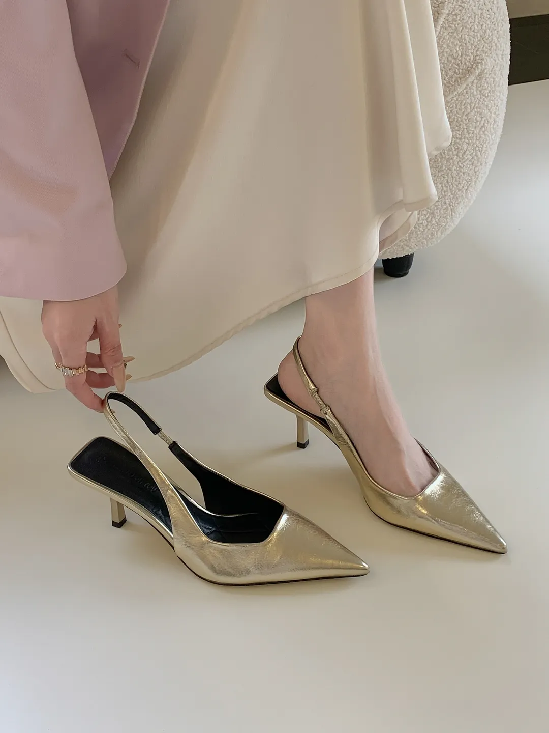 Churchf Churchf Daughter! High-End Sense Pull Full Pointed High Heel Sandals Female Empty Half Head Single Shoes
