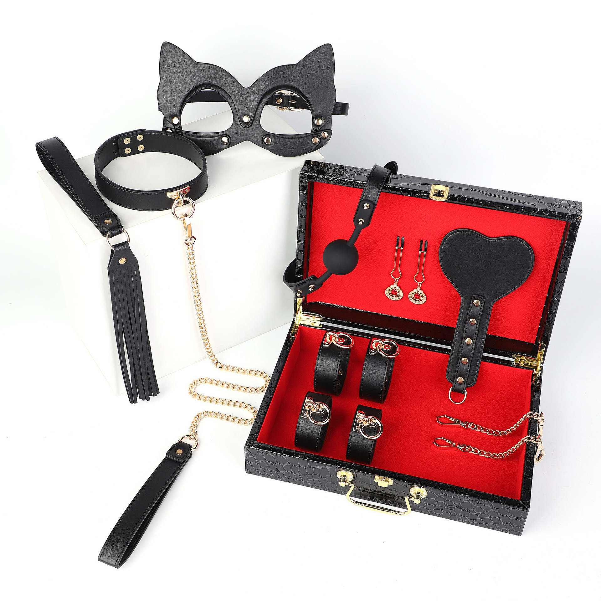 Erotic Leather BDSM Bondage Restraint 8pcs Set 