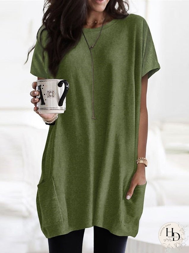 Casual Dress T Shirt Dress Tee Dress Shift Dress Mini Dress Black White Pink Short Sleeve Pure Color Pocket Summer Spring Crew Neck Classic Loose Fit S M L XL XXL for Women